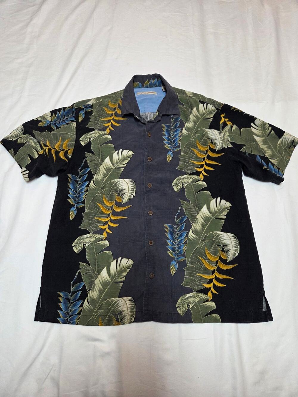 Tommy Bahama Black Tropical Leaf Print Short-Sleeve Shirt
